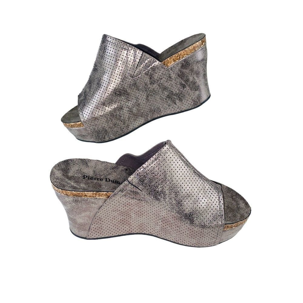 Pierre Dumas Platform Slide Sandal‎ Metallic Silver Size 7.5 Womens - Picture 7 of 7